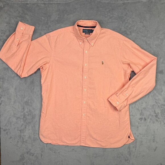 Ralph Lauren Shirt Mens XL Pink Long Sleeve Oxford Flesh Pony Preppy Classic Fit - Picture 8 of 8